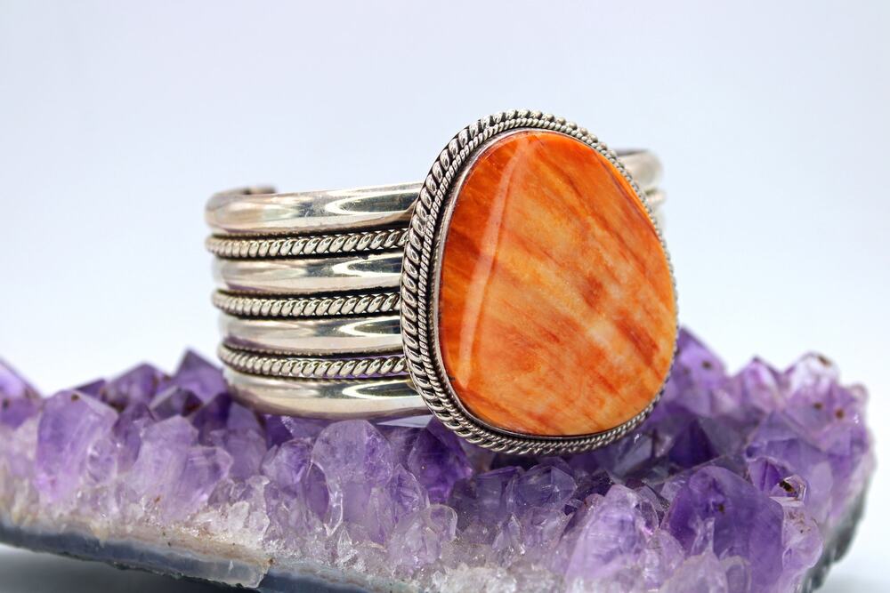 Henry Chackee & Artie Yellowhorse Sterling Silver Spiny Oyster Cuff Bracelet